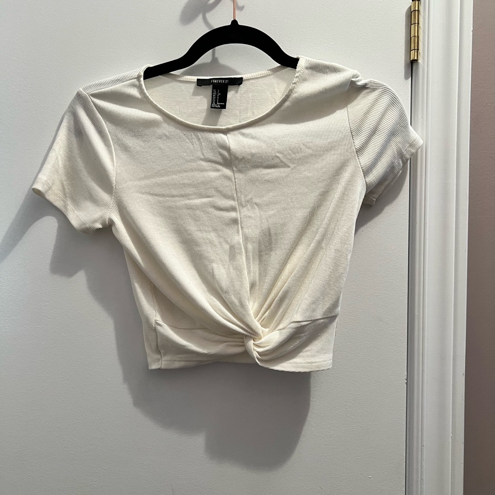 Forever 21 Cream Twist Front Crop Top